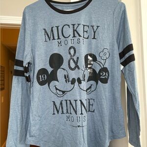 Disney Blue Long Sleeve Tee with Mickey & Minnie Graphic
